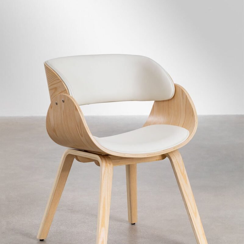 Lory - Chaise en bois de chêne avec assises en similicuir Blanc design