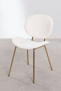 Aurelie - Chaise en tissu blanc bouclette et en métal doré