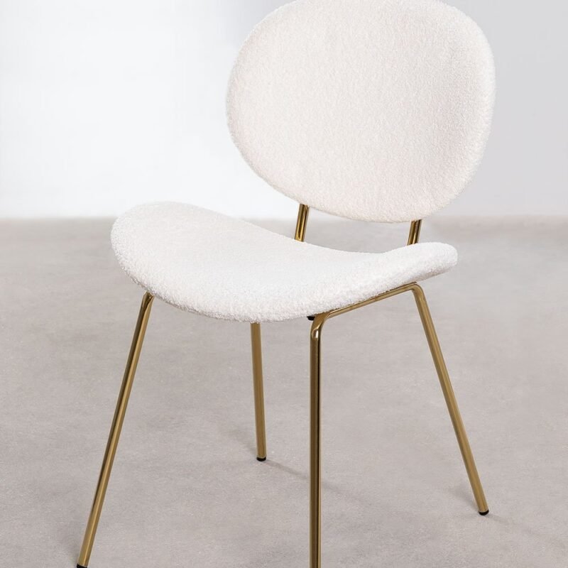 Aurelie - Chaise en tissu blanc bouclette et en métal doré