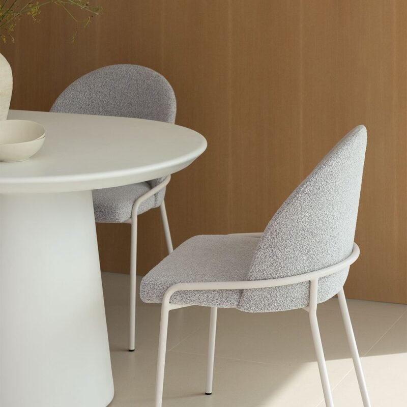 Léa - Chaise en métal blanc - Bouclé Gris
