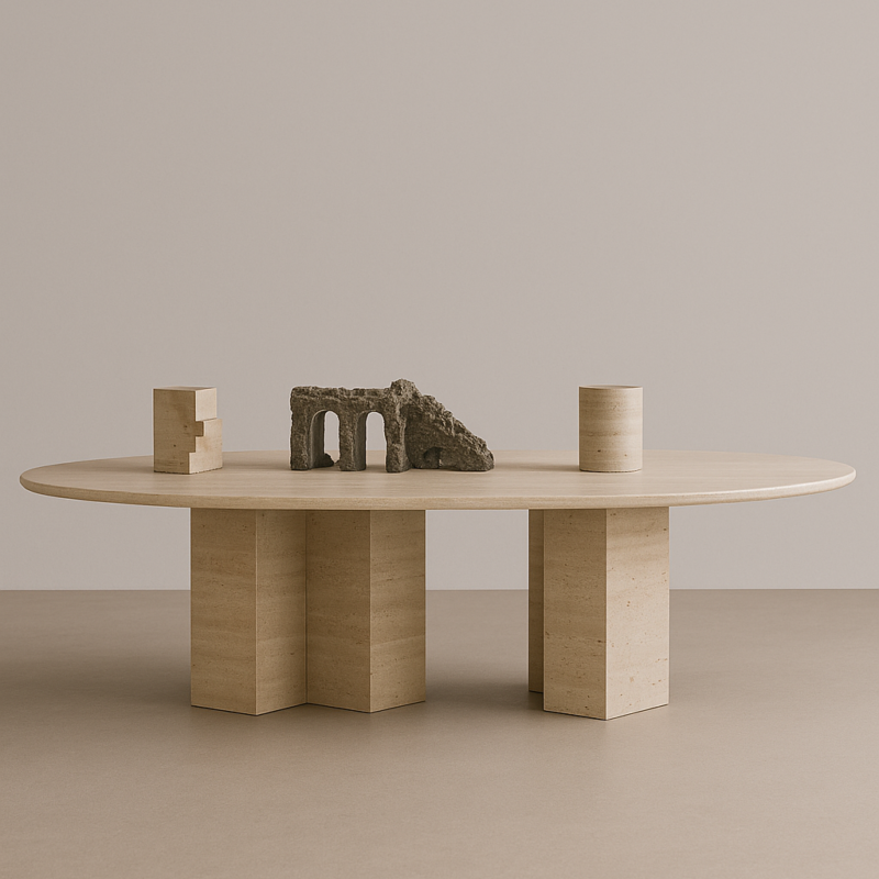 Monitillo 1980 - Table à Manger ovale en Travertin Brut