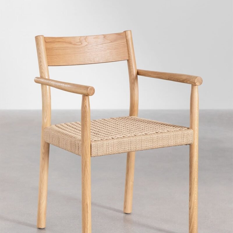Amara - Chaise avec accoudoirs en bois de Hêtre et corde tressée
