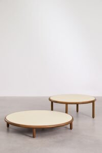 Marco – Duo de tables basses rondes en Noyer et en marbre