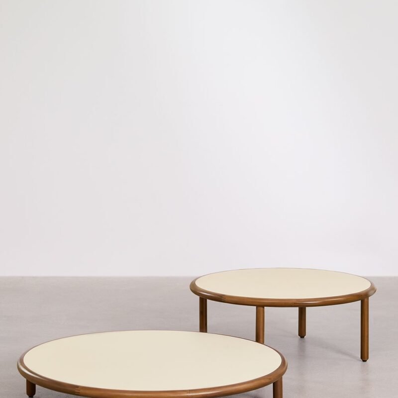 Marco – Duo de tables basses rondes en Noyer et en marbre