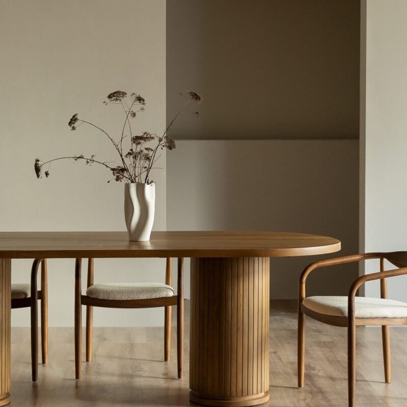 Lise - Table de salle à manger ovale à 2 pieds en bois d'Hêtre
