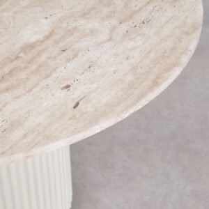 Lune -Table à manger ronde en travertin et Bois de sapin