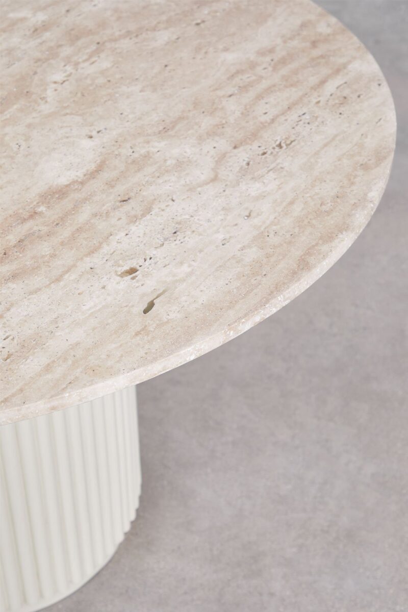 Lune -Table à manger ronde en travertin et Bois de sapin