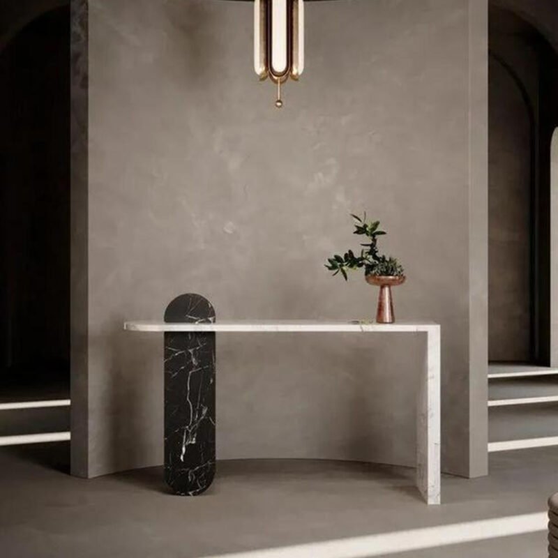 Luna Black– Console en Travertin et pied en Marbre Noir