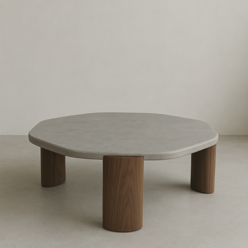 Espagno – Tables basse en Bois Noyer foncé et Travertin