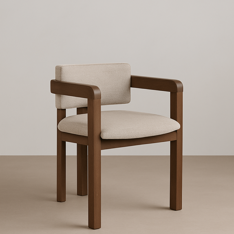 Chaise Oslo – Bois Noyer foncé et tissu crème